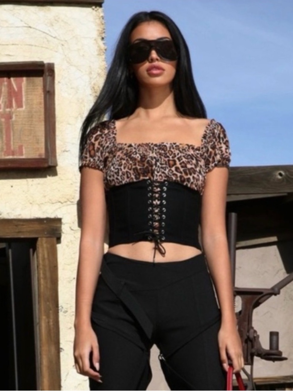 I Am Gia leopard cheetah off shoulder corset crop top L